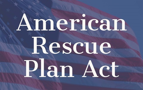 image with American Rescue Plan Act written and flag in backrgound