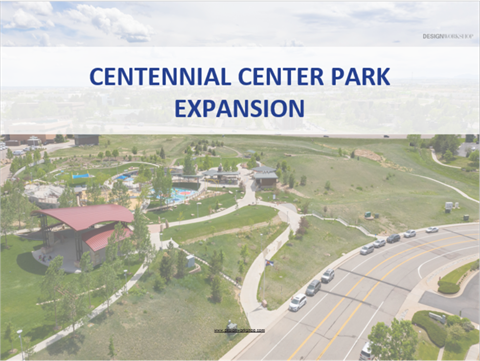 aerial image of the park with the words Centennial Center Park Expansion
