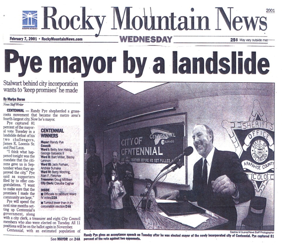 image of article announcing Randy Pye as Mayor