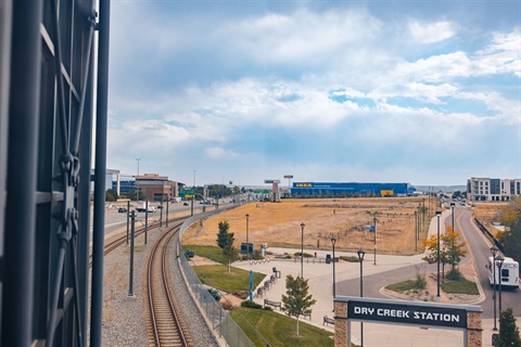 Aerial view of the midtown area near Dry Creek light rail station and IKEA