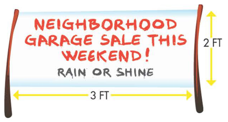 Neighborhood Garage Sale This Weekend, Rain or Shine, 2ft by 3ft sign example
