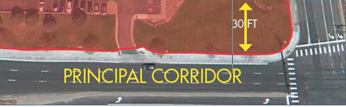 Example of the sign needing to be 30 feet away from a principal corridor