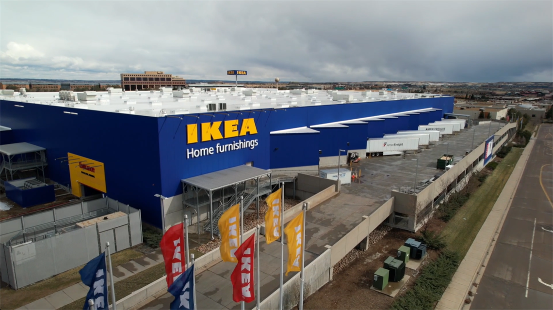 Aerial view of the IKEA building 