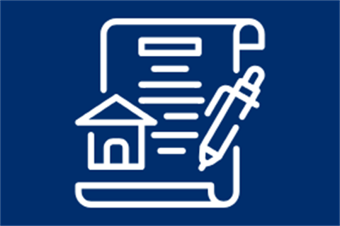 ADU icon with a house and paperwork and pen
