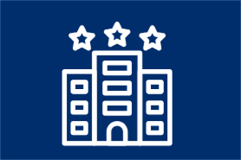 White outline of a hotel