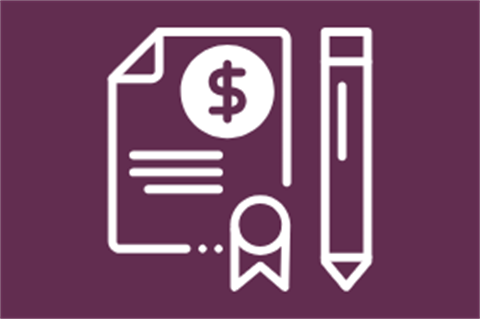 paper with money symbol and stamp with a pencil icon