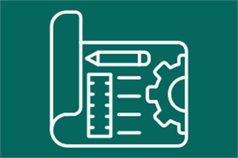 Paper with a pencil, ruler and gear icon