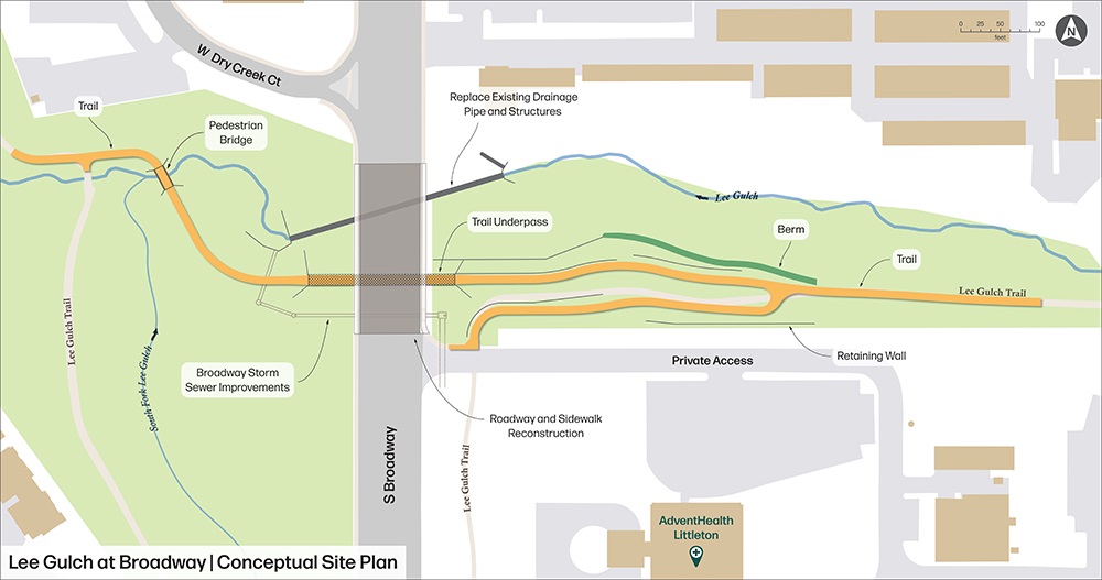 Lee Gulch at Broadway trail underpass conceptual site plan