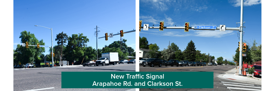 New traffic signal at Arapahoe Rd and Clarkson St.