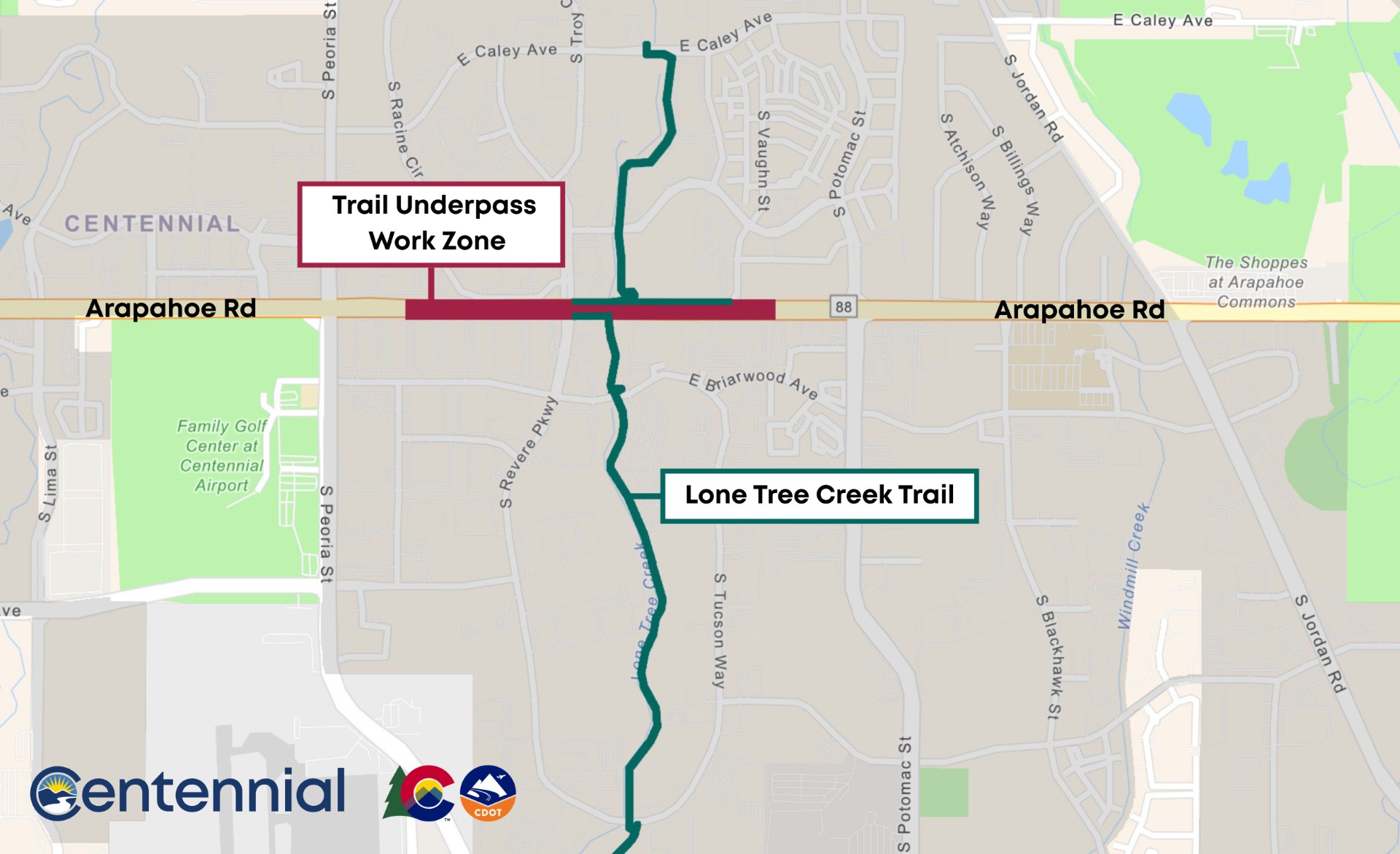 Lone Tree Creek trail underpass at Arapahoe Rd map
