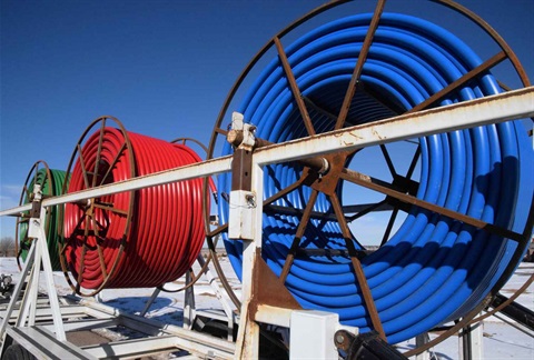 Spools of fiber cables ready to go into the ground